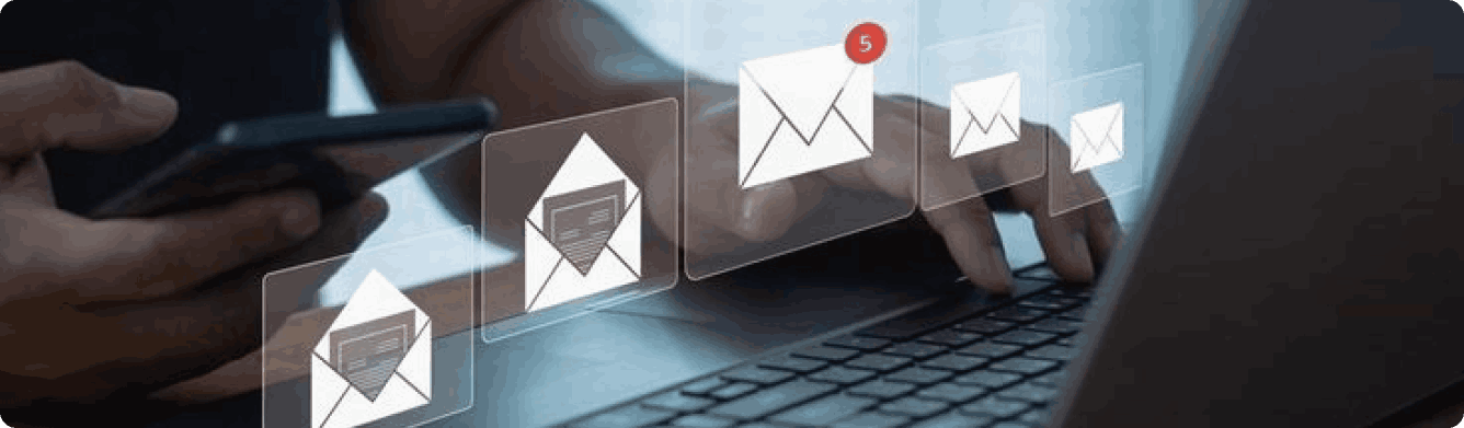 Email marketing automation with message notifications on a laptop